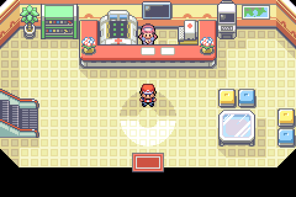 Real in-game mGBA capture of Ever Grande Center in Pokémon Definitive Build 10.67.1